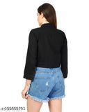 Denim waistcoat for women, solid pattern, long sleeves, size S (bust 34in, length 21in), made in India