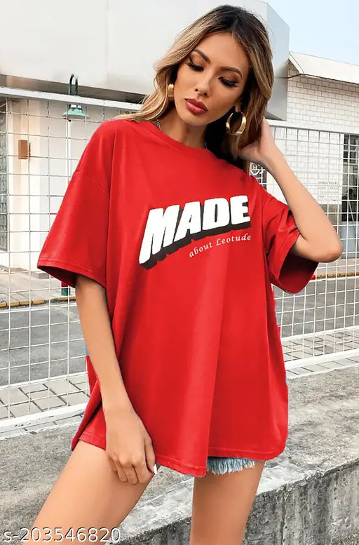 Plus-size cotton blend Trond Women's oversized printed round neck T-shirt, available in various sizes