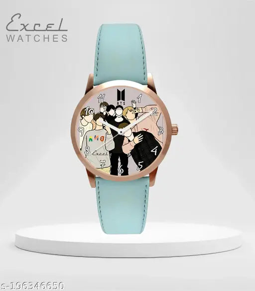 Multicolor, synthetic rose gold BTS UNISEX watch with colorblock dial on free size wrist