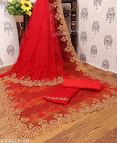Embroidered net Banita Graceful saree and separate satin blouse, free size, Indian designer sari with stylish finish