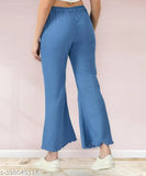 Light blue stretchable premium denim palazzo jogger jeans, high waist, plus size, elastic waist ankle cuff pants. Indian-made anti-shrink fabric