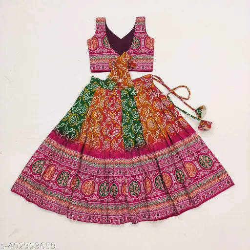 Bright floral rayon lehenga choli for girls 28 years, digital printed, fully stitched