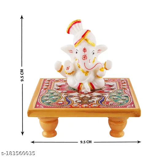 Marble & polyresin Ganesh idol with chowki. Exquisite decor for pooja mandirs, offices, and homes. Ideal for Diwali, birthdays, festivals." (104 characters)