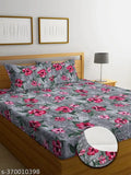 White cotton elastic fitted king-size bedsheets by RD FABS HOME, 220 thread count, floral design, ideal for AC rooms