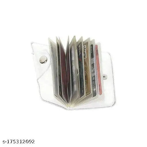Transparent plastic card holder, holds 15-20 visiting cards or 6-8 credit/debit cards, free size (12cm x 10cm) - trendy classic design, India origin
