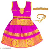 Brand new, soft cotton silk baby girl's traditional woven Pattu Pavadai Lehenga Choli set for newborn gift. South Indian style gifting option. India origin