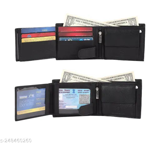 Classy leather RFID textured men's wallet, genuine leather design, 2 compartments, elevate sophistication and security