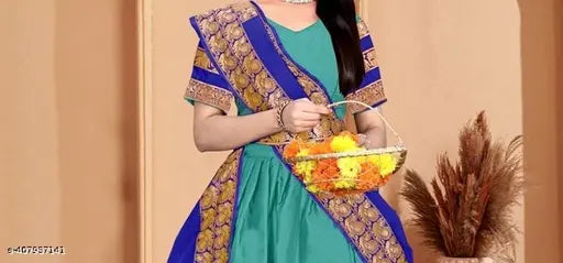 Traditional Art Silk Lehenga Collection JANKI, floral stitch, unstitched, solid with woven, pair with heels or flats, 100% best quality, various sizes available for 11-16 years old