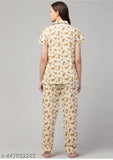 Light rayon printed night suit with short sleeves, ideal for comfort and style during summer nights