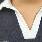 Stylish women's cotton contrast collar polo crop top with short sleeves, featuring a chic white collar and sleeve hems. Versatile for casual wear, available in multiple sizes