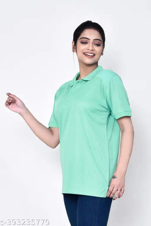 Polyester Women's Casual Half-Sleeve Polo T-shirt in Solid Pattern by RAPL BHARAT, ideal for everyday wear