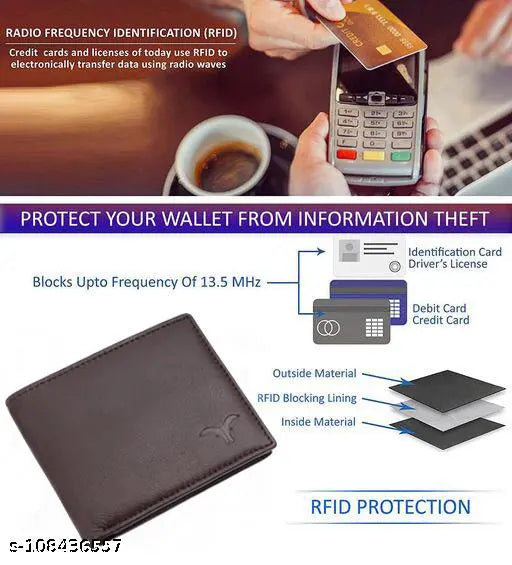 Black top grain leather slim wallet for men, RFID protected, 2 compartments & 6 card slots, perfect gift