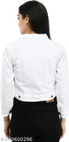 White denim jacket for women and girls, solid pattern, long sleeves