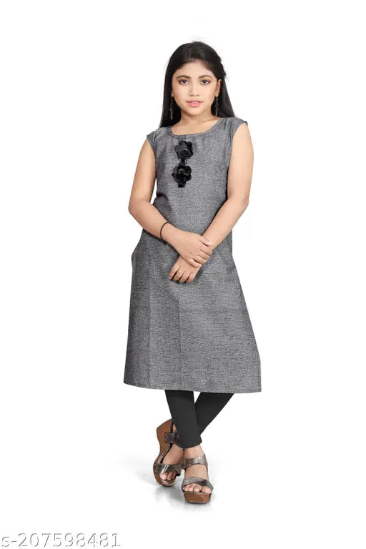 Cotton solid kurti for kids, three-quarter sleeves, size 6-15 years, Indian-made