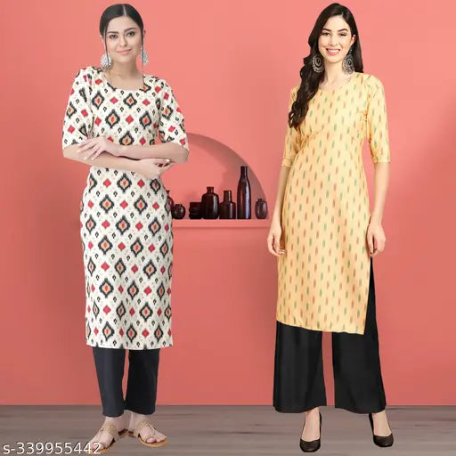 Printed crepe kurta and pant set for women, Indian ethnic wear with three-quarter sleeves