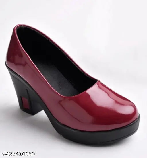Synthetic leather women's party pumps, solid pattern, block heels - luxurious footwear for events