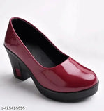 Synthetic leather women's party pumps, solid pattern, block heels - luxurious footwear for events