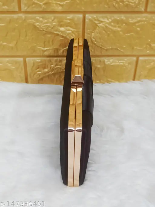 Suede fancy clutch box for women's and girls, solid net pattern, 2 compartments, free size (L: 9in, W: 4in), made in India