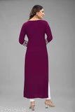 Rayon kurti, purple, embroidered - traditional Indian women's clothing with three-quarter sleeves and a stunning design for functions, festivals, parties, or weddings