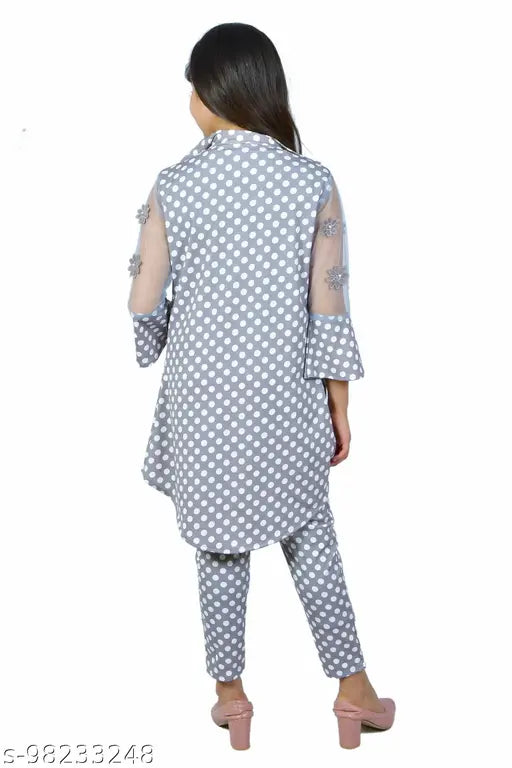 Cotton blend western maxi 3-pc printed dress, solid/plain 3/4 sleeve jumpsuit set, ideal for birthdays, functions, ethnic wear