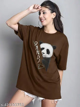 Classic Fashionista women's oversized panda print cotton blend tee, trendy half-sleeve shirt with short sleeves, size M