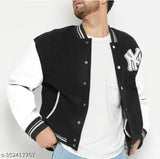 Boys black acrylic self-design casual NY jacket, long sleeves for boys aged 12-16 years
