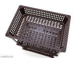 Brown multipurpose plastic kitchen stand rack basket for vegetables, suitable for office use, adjustable shelf height, stackable storage cart with steel pipe utility rolling stand, ideal for cramped spaces