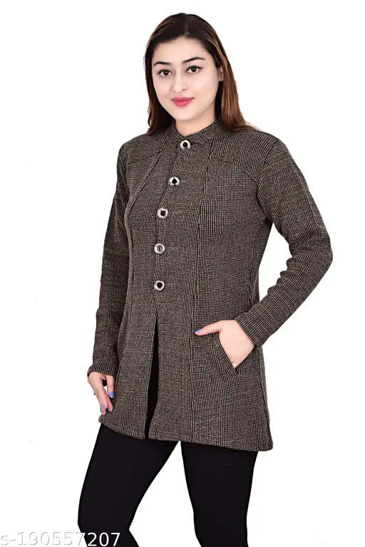 Grey woolen sweater for girls, long sleeves, solid pattern from Rahima Garments