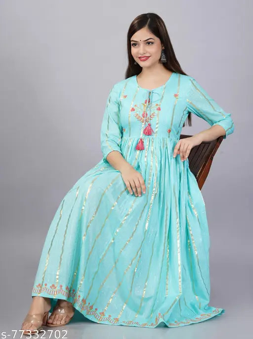 Rayon embroidered women's Anarkali kurta, three-quarter sleeves. Indian ethnic wear fashionable outfit