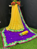 Georgette embellished high sale saree with separate dupion silk blouse, Indian embroidery on display