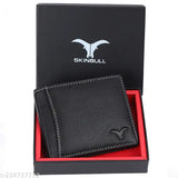 Black full-grain leather men's wallet, RFID protected with 2 compartments, 6 card slots, and gift boxed for gifting occasions