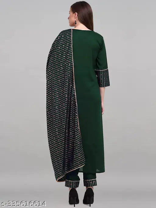 Cotton blend kurti, palazzo, dupatta set for women - solid color, three-quarter sleeves, Indian partywear