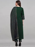 Cotton blend kurti, palazzo, dupatta set for women - solid color, three-quarter sleeves, Indian partywear