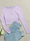 Lavender Lycra full sleeve crop top, long-sleeved solid color on hanger