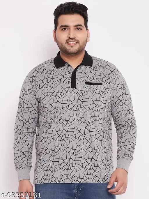 Wild West Men's checkered cotton grey plus size long sleeved t-shirt, stylish printed for men party wear, 6XL (chest 59in, length 33in), India origin