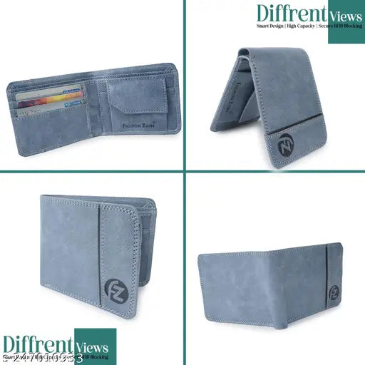 Fashion Zone Blue Faux Leather Men's Wallet - 2 compartments, credit card slots, secret & currency pockets, India-made