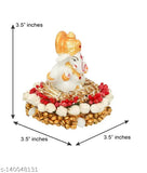 White pagadi Ganesh Ji and gold-plated brass Akhand LotusKamal Diya with diamond crystal deepakDia - decorative brass oil lamp for puja