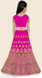 Embroidered silk blend lehenga, choli, and net dupatta set for girls aged 5-14 years, intricate patterns on display