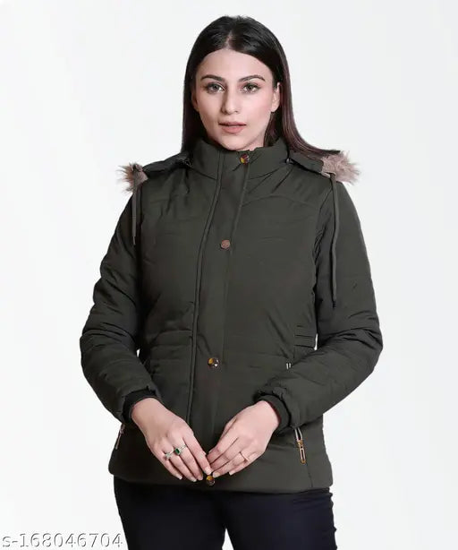 Nylon quilted hooded jacket for women in solid color, M size (bust 40in, length 26in), made in India