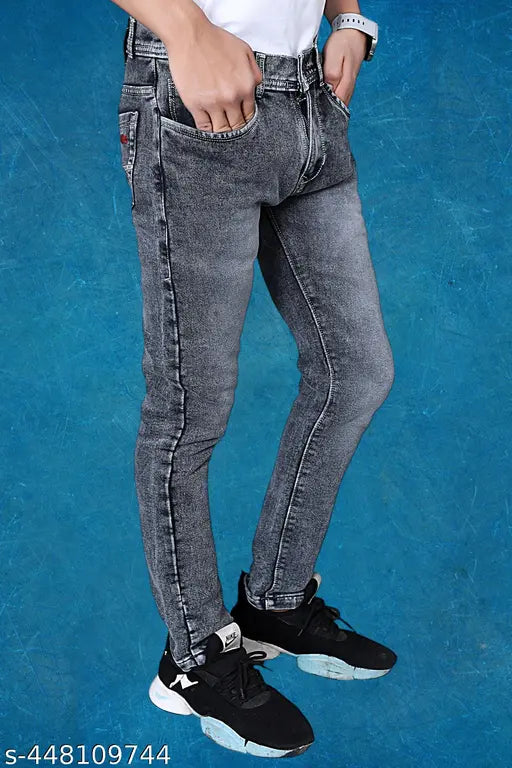 Grey denim men's jeans, solid pattern, size 28/30/32/34/36 (India origin)
