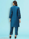 Silk blend ethnic women's coord set, embroidered ankle-length kurta & trouser - stylish Indian wear for all occasions