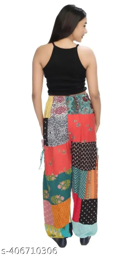 Multicolor patchwork cotton harem pants for yoga, pajamas, and dancing - unique designs from India