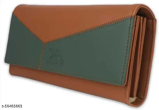 Faux leather hand clutch, trendy colorblock design, multiple compartments for women and girls