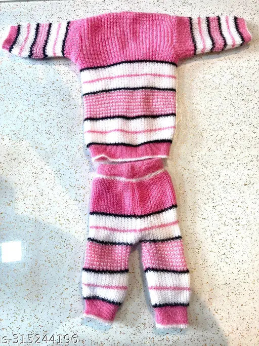 Wool colorblocked baby sweater set, random color for 0-2 month infants (India origin)