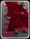 Red diamond georgette saree with matching blouse, free size (5.5m x 0.8m), from India