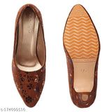 Stylish printed pencil heel pumps, synthetic leather, slip-on design for women and girls - India