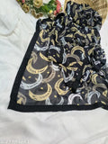 Black Georgette saree with velvet blouse, printed daily wear festival sari for women