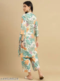 Limboli women's cotton rayon alien-printed kurta and pant set, three-quarter sleeves, vibrant print on display