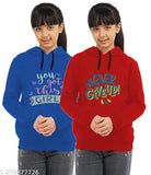 Cotton blend girls sweatshirt pack (2), printed with colorful designs for casual and winter wear, suitable for ages 2-14