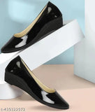 Black synthetic leather ballerinas, formal women's shoes with closed back, solid pattern, sizes: IND-3 to IND-10